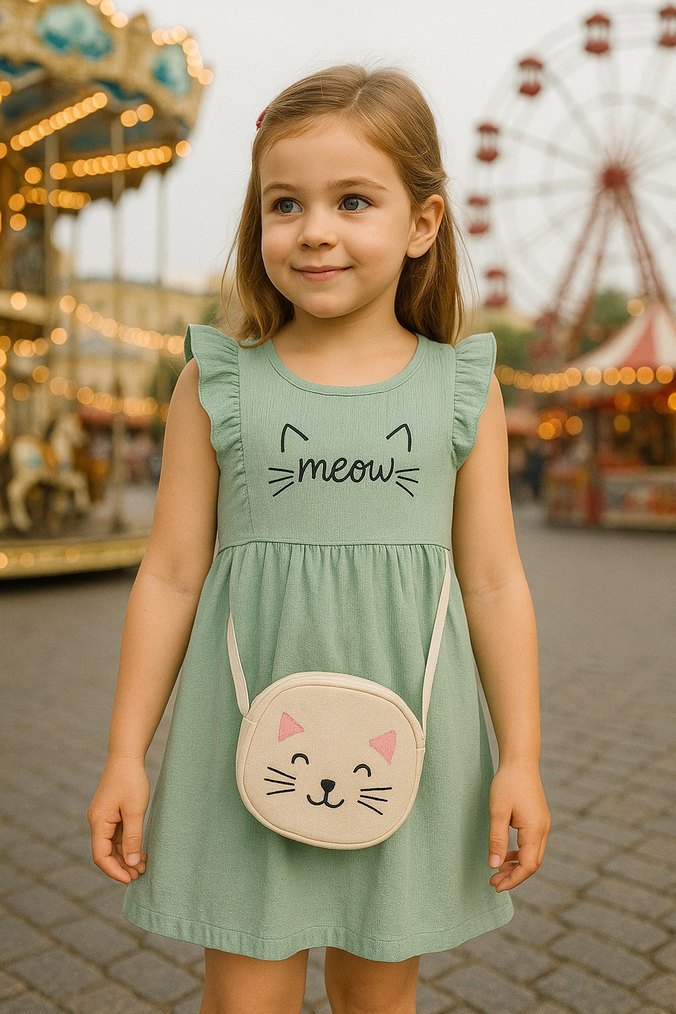 Çantalı kız çocuk elbise - Görsel 3