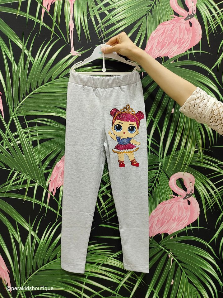 Payetli Baskılı Gri Kız Tayt - Görsel 3