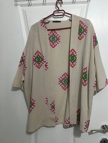m Beden Desenli Keten Şortlu Kimono Takım