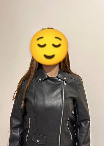 Kadın Parlak Siyah Biker Deri Ceket - Görsel 2