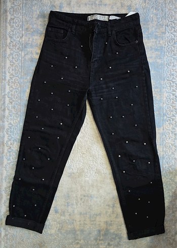 s Beden siyah Renk Boncuklu Mom Jean Pantolon