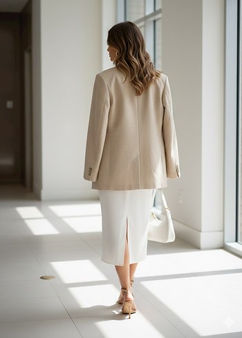 Saten Beyaz Midi Boy Etek - Görsel 2