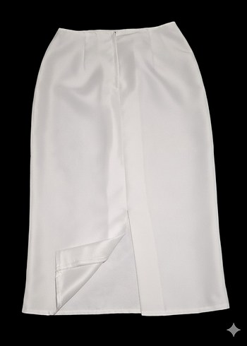 Saten Beyaz Midi Boy Etek - Görsel 4