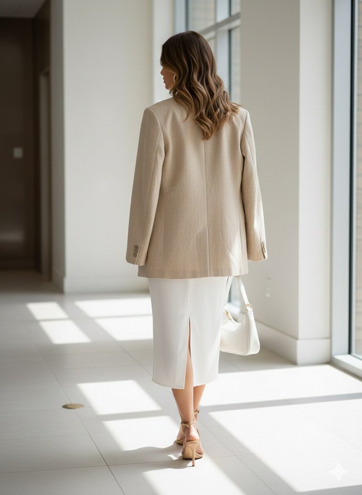 Saten Beyaz Midi Boy Etek - Görsel 2