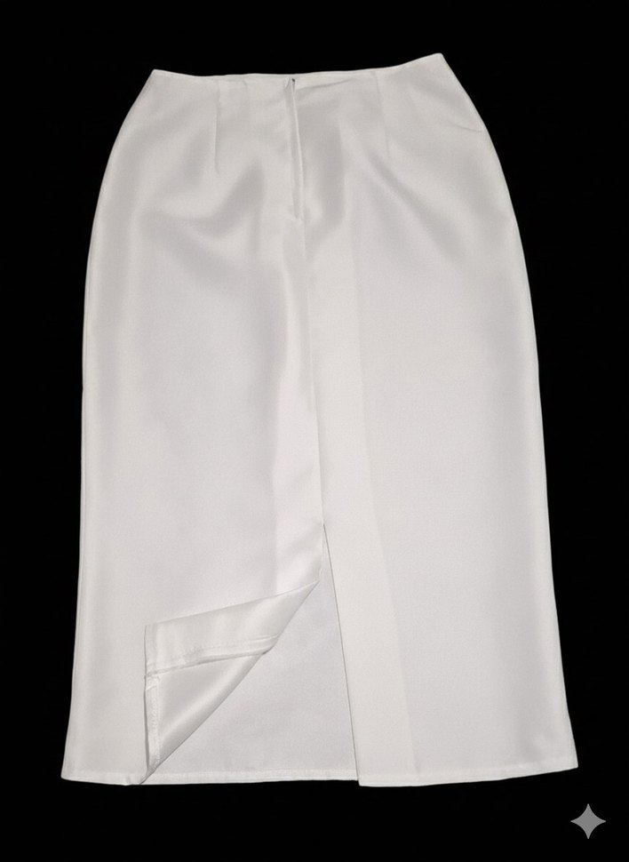 Saten Beyaz Midi Boy Etek - Görsel 4