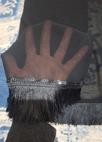 Siyah Şifon Püsküllü Kimono - Görsel 4