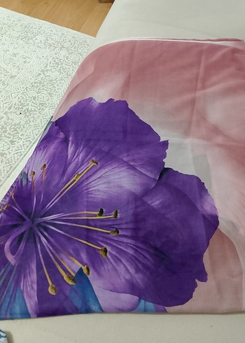 Pembe ve Mavi Desenli Kadın oyalik yazma - Görsel 3