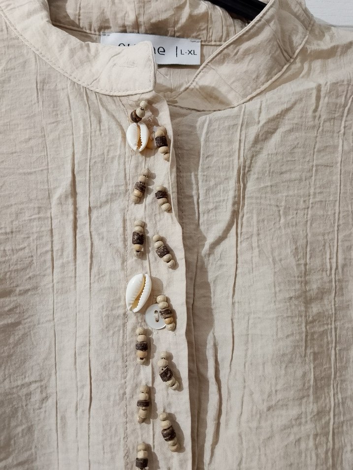 Bej Keten Düğmeli Uzun etekli takim - Görsel 4