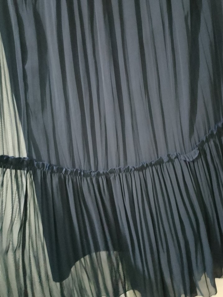 Lacivert Pilili Uzun Kadın Etek - Görsel 2