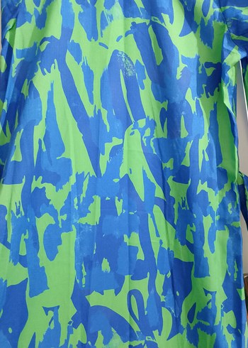 Uzun, Bol Kesim, Bağcıklı Mavi Bohem Elbise - Görsel 3