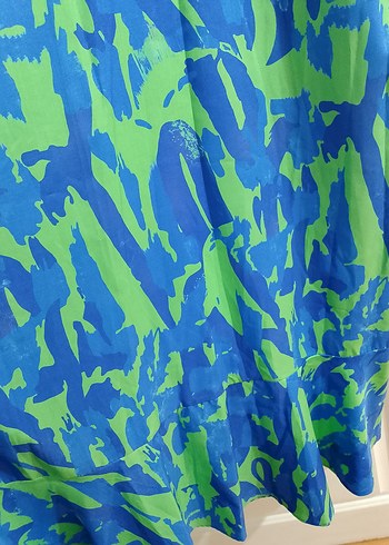 Uzun, Bol Kesim, Bağcıklı Mavi Bohem Elbise - Görsel 4