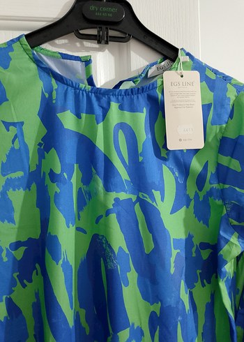 Uzun, Bol Kesim, Bağcıklı Mavi Bohem Elbise - Görsel 2