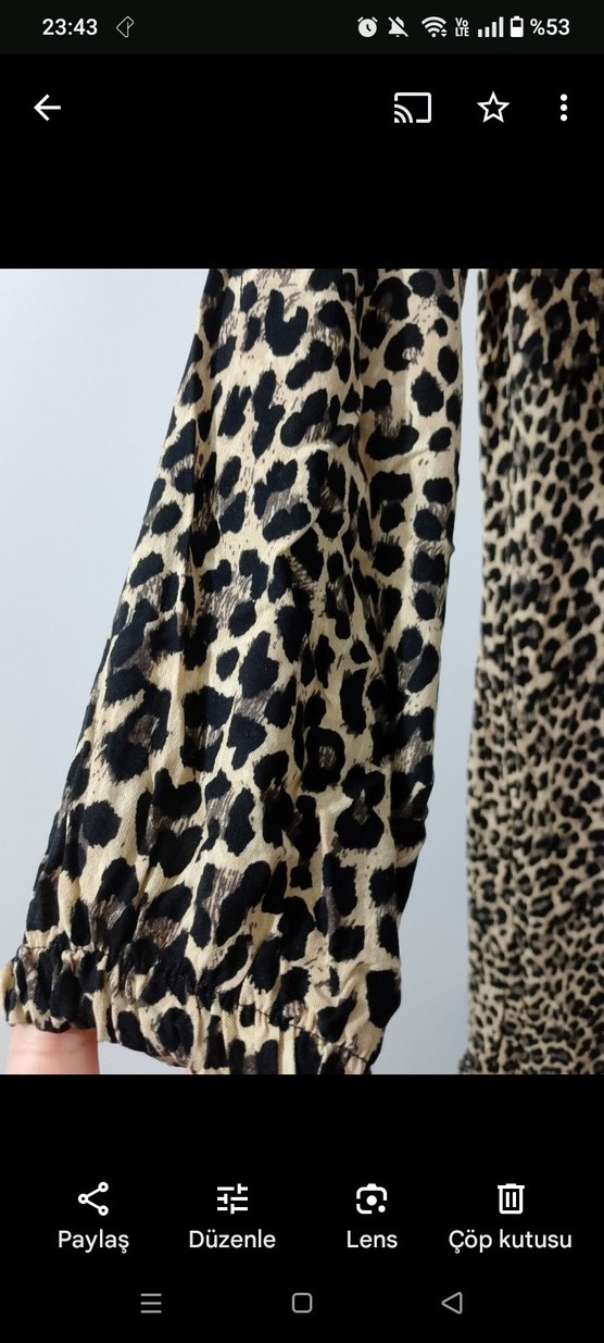 Kahverengi Leopar Desenli Uzun Elbise - Görsel 2