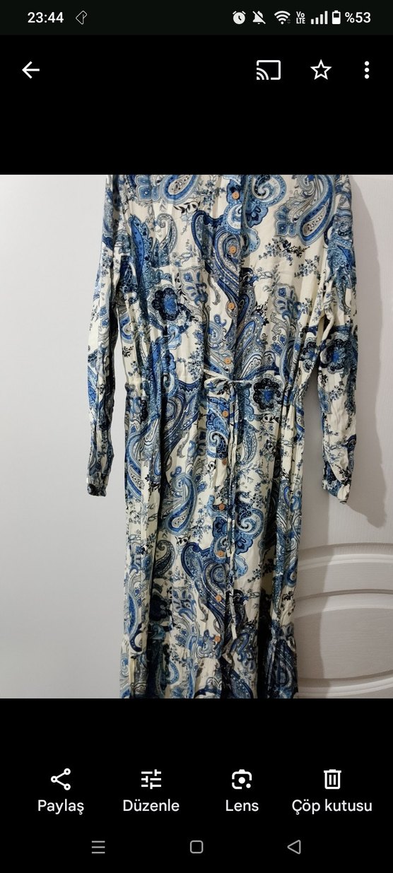 Bohem Stil Uzun Mavi Batik Elbise - Görsel 3