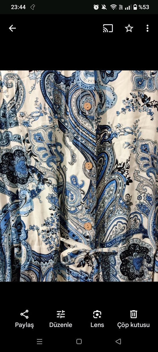 Bohem Stil Uzun Mavi Batik Elbise - Görsel 2