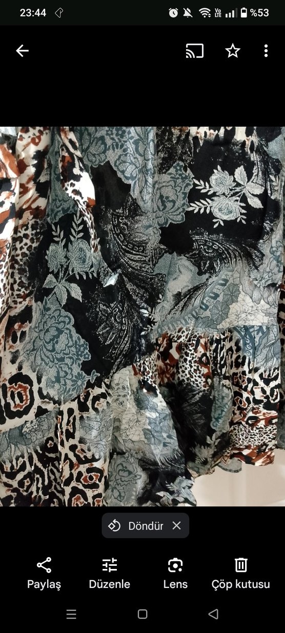 Uzun Kollu Desenli Bohem Gri Elbise   ama 42 rahat olur - Görsel 2