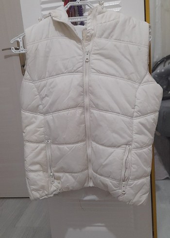 Beyaz Fermuarlı Kısa Kadın Yelek - Görsel 2