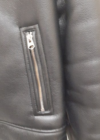 siyah bershka Kürklü Deri Kadın Ceket - Görsel 4