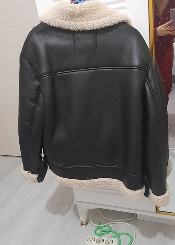 siyah bershka Kürklü Deri Kadın Ceket - Görsel 12