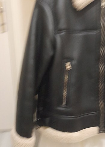 siyah bershka Kürklü Deri Kadın Ceket - Görsel 2