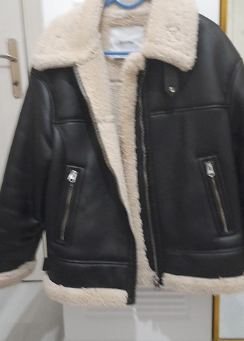 siyah bershka Kürklü Deri Kadın Ceket - Görsel 11