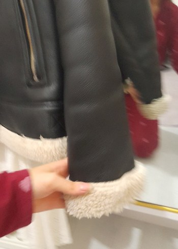 siyah bershka Kürklü Deri Kadın Ceket - Görsel 5