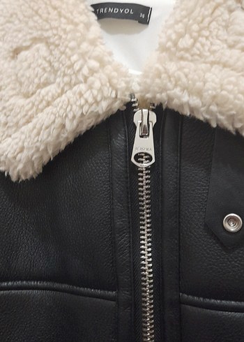 siyah bershka Kürklü Deri Kadın Ceket - Görsel 6