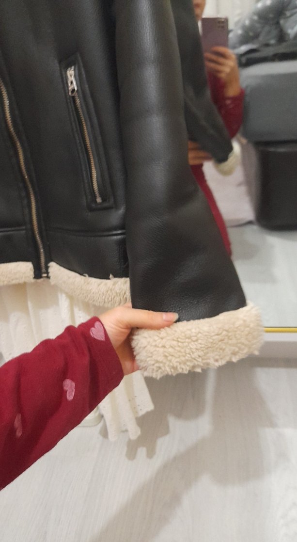 siyah bershka Kürklü Deri Kadın Ceket - Görsel 3