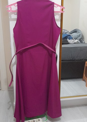 Mor V Yakalı Midi Kolsuz Elbise - Görsel 5