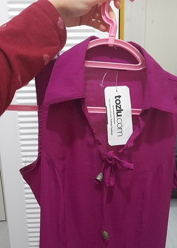 Mor V Yakalı Midi Kolsuz Elbise - Görsel 7