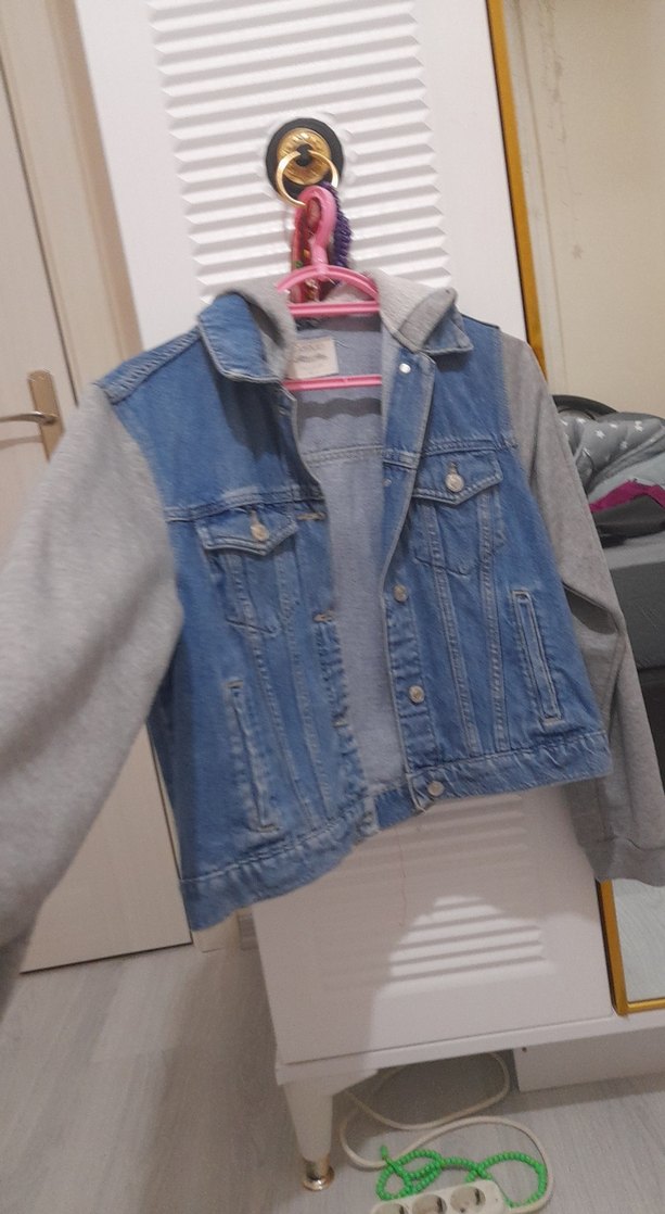 Gri Denim ve Gri Sweatshirt Kombinli Kadın Ceket - Görsel 5