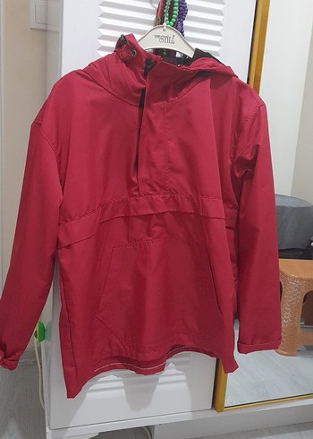 Bordo Kapüşonlu Uzun Kollu Kadın yağmurluk - Görsel 2