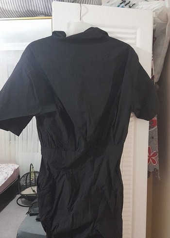 Siyah Keten Düğmeli Kadın Tulum - Görsel 6