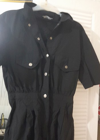 Siyah Keten Düğmeli Kadın Tulum - Görsel 8