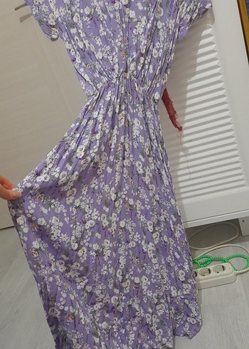 Bohem V Yaka Piliseli Uzun Elbise - Görsel 7