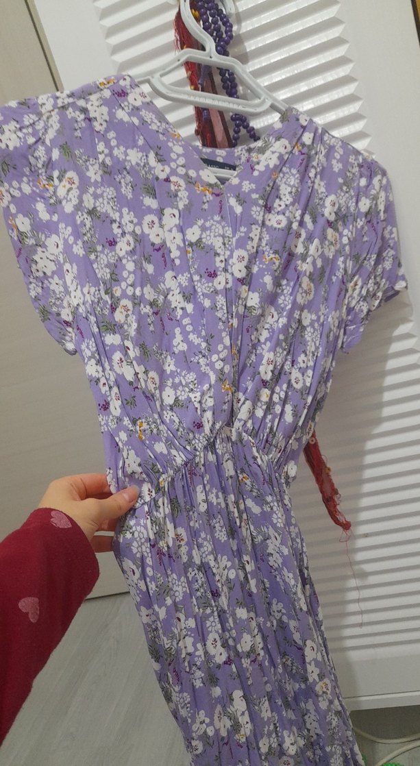 Bohem V Yaka Piliseli Uzun Elbise - Görsel 2