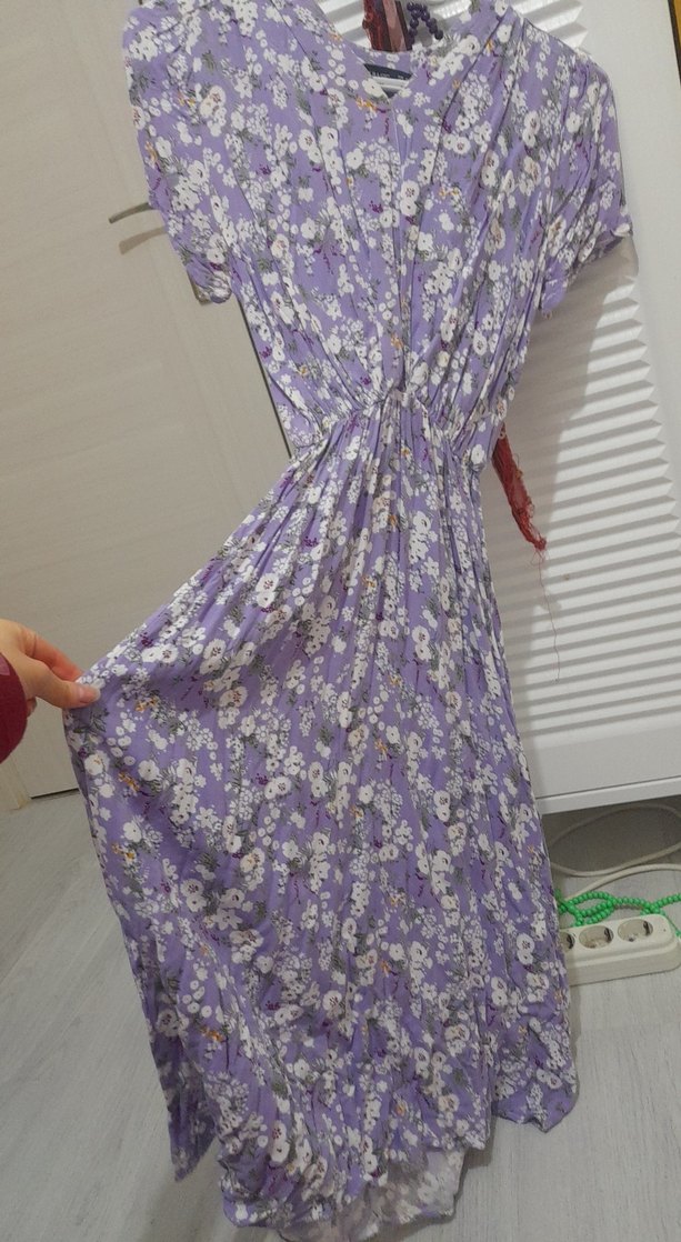 Bohem V Yaka Piliseli Uzun Elbise - Görsel 5