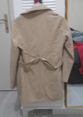 Düğmeli Bej Kadın Süet Trençkot - Görsel 5