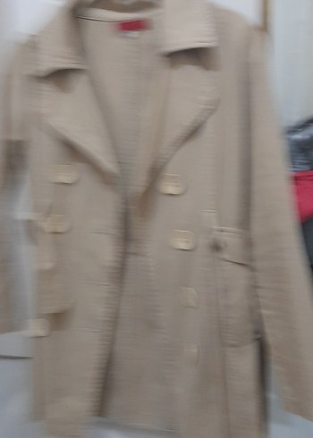 Düğmeli Bej Kadın Süet Trençkot - Görsel 2