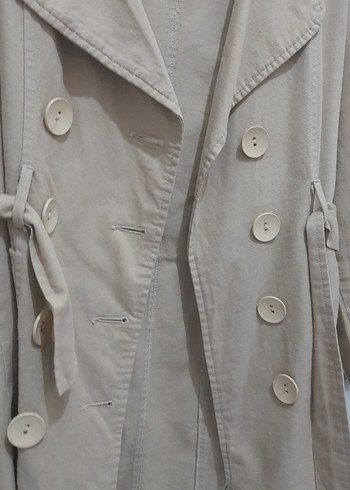 Düğmeli Bej Kadın Süet Trençkot - Görsel 3