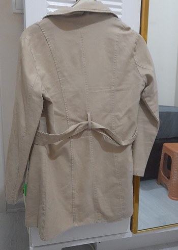 Düğmeli Bej Kadın Süet Trençkot - Görsel 7