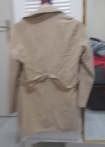 Düğmeli Bej Kadın Süet Trençkot - Görsel 6