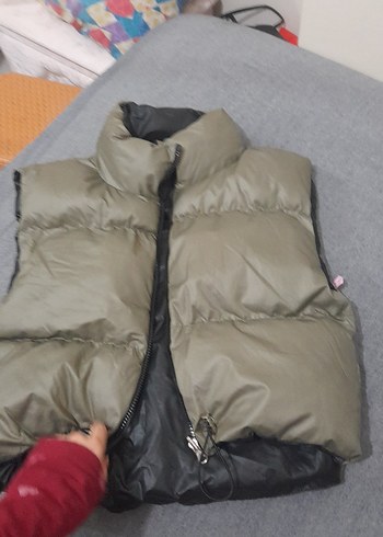 Kadın Kahverengi Fermuarlı cift tarafli Şişme Yelek sıfır ürün - Görsel 6