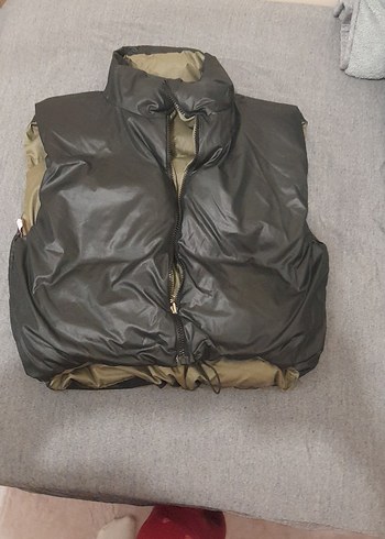 Kadın Kahverengi Fermuarlı cift tarafli Şişme Yelek sıfır ürün - Görsel 3