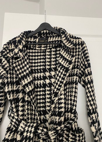 Kadın Siyah Ekose Kuşaklı Uzun Yün Kaban - Görsel 2