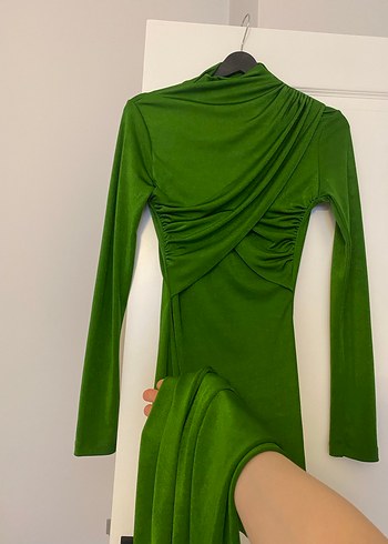 Drapeli Uzun Yeşil Kadın Elbise - Görsel 4