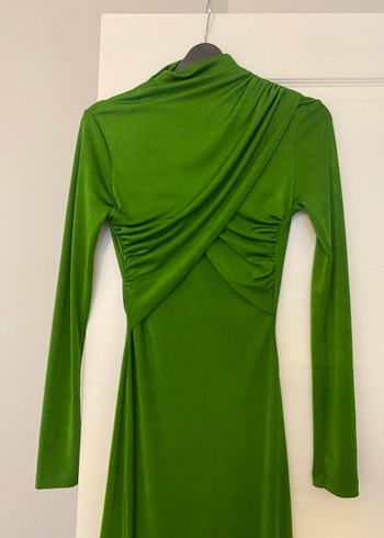 Drapeli Uzun Yeşil Kadın Elbise - Görsel 2