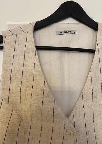 Bej Keten Düğmeli Kadın Yelek - Görsel 3