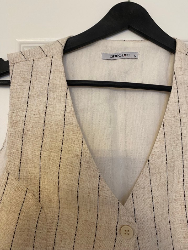 Bej Keten Düğmeli Kadın Yelek - Görsel 3