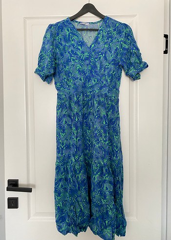 Mavi Bağlama Desenli Uzun Hamile Bluzu - Görsel 2